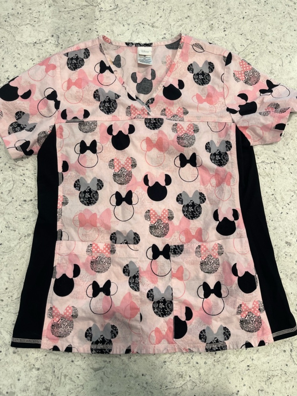 Disney Pink and Black Minnie Mouse Print Scrub Top